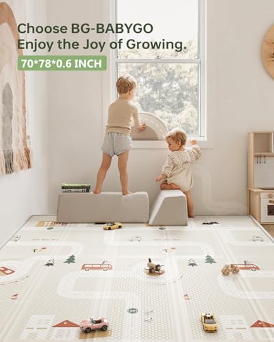 BG-BABYGO Baby Play Mat 50"*78" Foldable Foam Baby Play Mat for Floor Reversible Waterproof Playmats for Babies Boy and To...