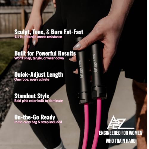 Evo Rope | 1.1LB Weighted Jump Rope for Women & Men – Adjustable 10mm Heavy PVC Skipping Rope for Fitness, Ideal for High-...