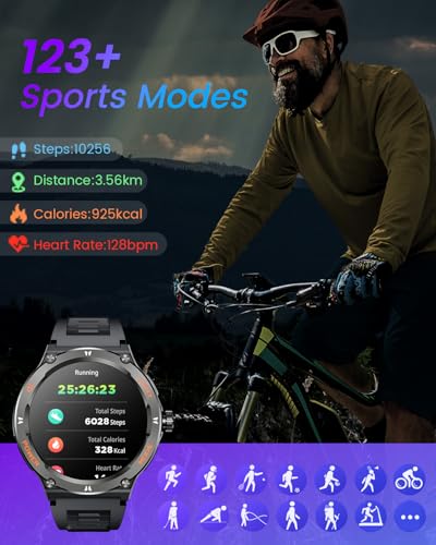 Smartwatch for Men Android Fitness Tracker: 1.53" Military Smart Watch with Flashlight Compass Make Answer Bluetooth Call ...