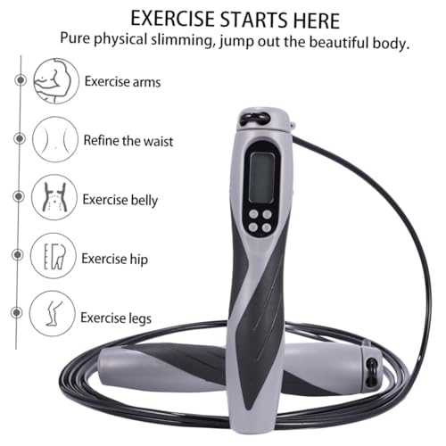 KOMBIUDA Electronic Counting Jump Rope with Weighted Steel Wire Cable, Black Smart Fitness Skipping Rope for Workout Train...