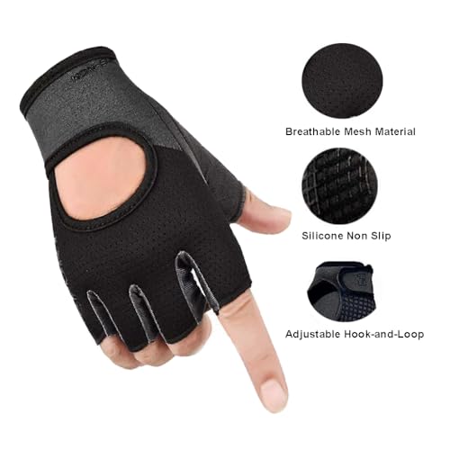 HinyBoeh Workout-Gloves for Men & Women - Fingerless Gym Gloves with Non-Slip Palm Breathable Lightweight for Weightliftin...