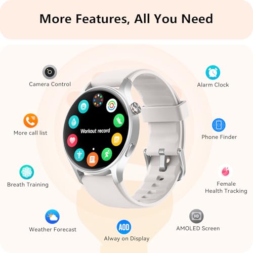 Smart Watch for Women, Answer/Make Call, AMOLED Ultra-Clear Screen Activity Trackers with Heart Rate/Sleep/SpO2 Monitor, S...