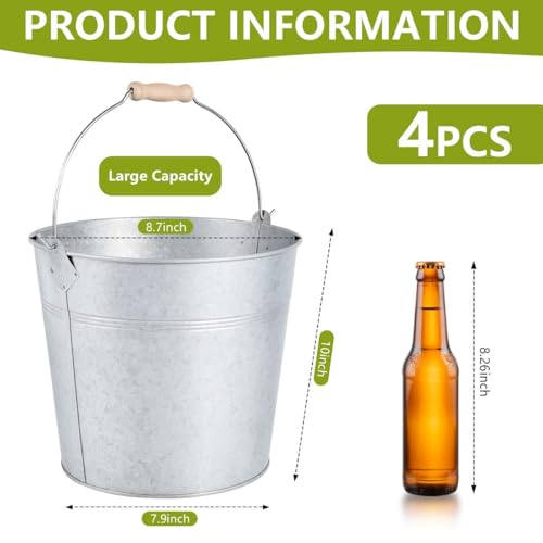 OBTANIM 4 Pack 8 Quart Galvanized Metal Buckets Champagne Drink Cooler Storage Ice Pails with Handle for Plants, Succulent...