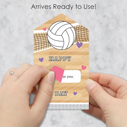 Big Dot of Happiness Bump, Set, Spike - Volleyball - Cards for Kids - Happy Valentine's Day Pull Tabs - Set of 12