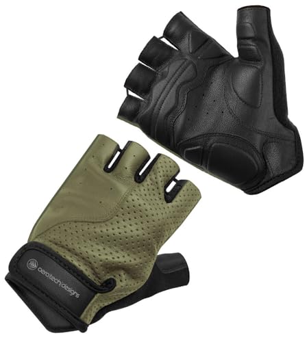 AERO|TECH|DESIGNS | Vintage Leather Gel Padded Palm Fingerless Gloves | Full Grain Genuine Leather