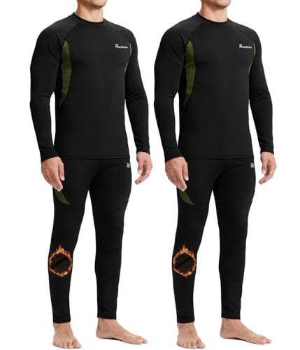 romision 2 Pack Thermal Underwear for Men Long Johns Fleece Lined Hunting Gear Bottom Top Set Base Layer Cold Weather XS-4XL
