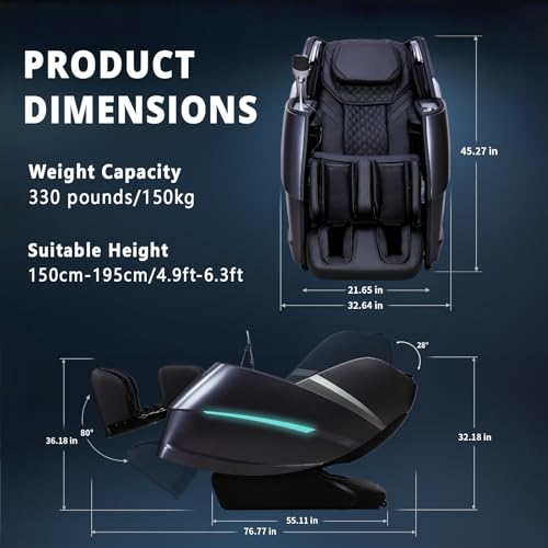 HealthRelife 4D Massage Chair Full Body Zero Gravity Recliner - 55“ SL-Track,20 Auto Modes,11 Massage Technique,40 Airbags...