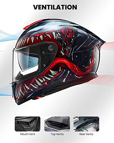 ILM Full Face Dual Visor Motorcycle Helmets with Rear Wing Pinlock Compatible Motorbike Street Bike Helmet DOT Men Women M...