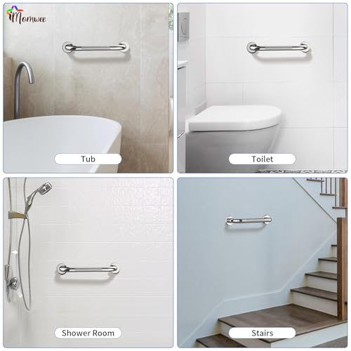 2 Pack Chrome Grab Bar 12 Inch, iMomwee Stainless Steel Non-Slip Shower Grab Bar W/Knurled Grip, Safety Bathroom Handrail,...