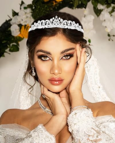 TOBATOBA Silver Tiara and Crown for Women Girls, Crystal Wedding Tiaras for Bride, Princess Bridal Tiara Quinceanera Crown...