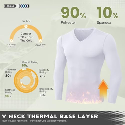 Tesuwel Men's Thermal Compression Shirts V Neck Fleece Lined Long Sleeve Athletic Base Layer Tops for Running Workout