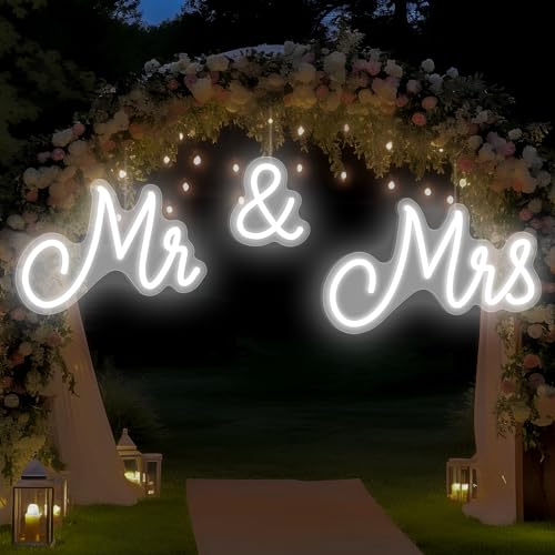 Kittmip Mr and Mrs Neon Sign for Wedding 36.81 x 10.24 Inch Neon Light LED Backdrop Wall Decor USB Wedding Reception Decor...