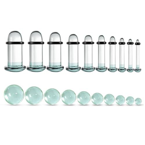 Casvort Unique 0.5mm Increments 14G-00g Comfy Pain-free Single Flare Glass Dead Stretching Plugs, Hypoallergenic Body Pier...
