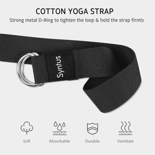 Syntus Yoga Block and Yoga Strap Set, 2 Soft Non-Slip Yoga Blocks 9×6×4 inches, 8FT Metal D-Ring Strap for Yoga, General F...