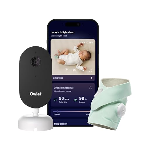 Owlet Dream Duo – FDA-Cleared Smart Baby Monitor with Sock & HD Video Cam 2K HD Video, Cry & Motion Alerts, Temp Monitoring