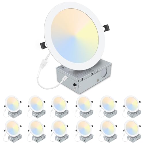 LZHOME 12 Pack 8 Inch LED Recessed Lighting with Junction Box Ultra-Thin, 3000K/4500K/6000K Selectable, 8" Dimmable Canles...