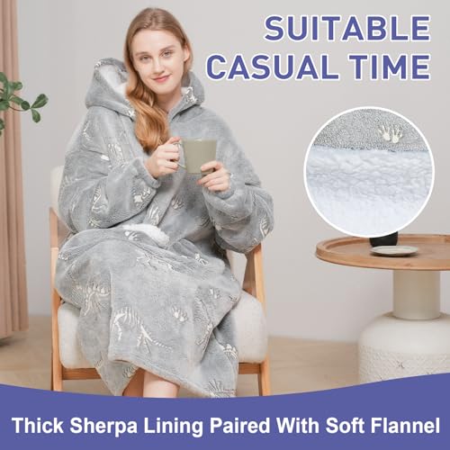 Wearable Blanket Gift for Women & Men Sherpa Flannel Blanket Hoodie Long Warm and Cozy Blanket with Giant Pocket,Glow in t...