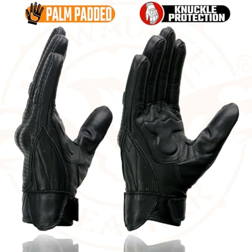 Milwaukee Leather MG7500 Men's Black Perforated Leather Gel Padded Palm Motorcycle Hand Gloves W/ 'Rubberized Hard Knuckl...