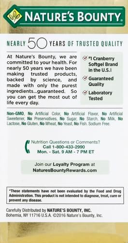 Nature's Bounty Cranberry Dietary Supplement, Supports Urinary Tract and Immune Health, Softgels, 25,200 Mg, 60 Ct
