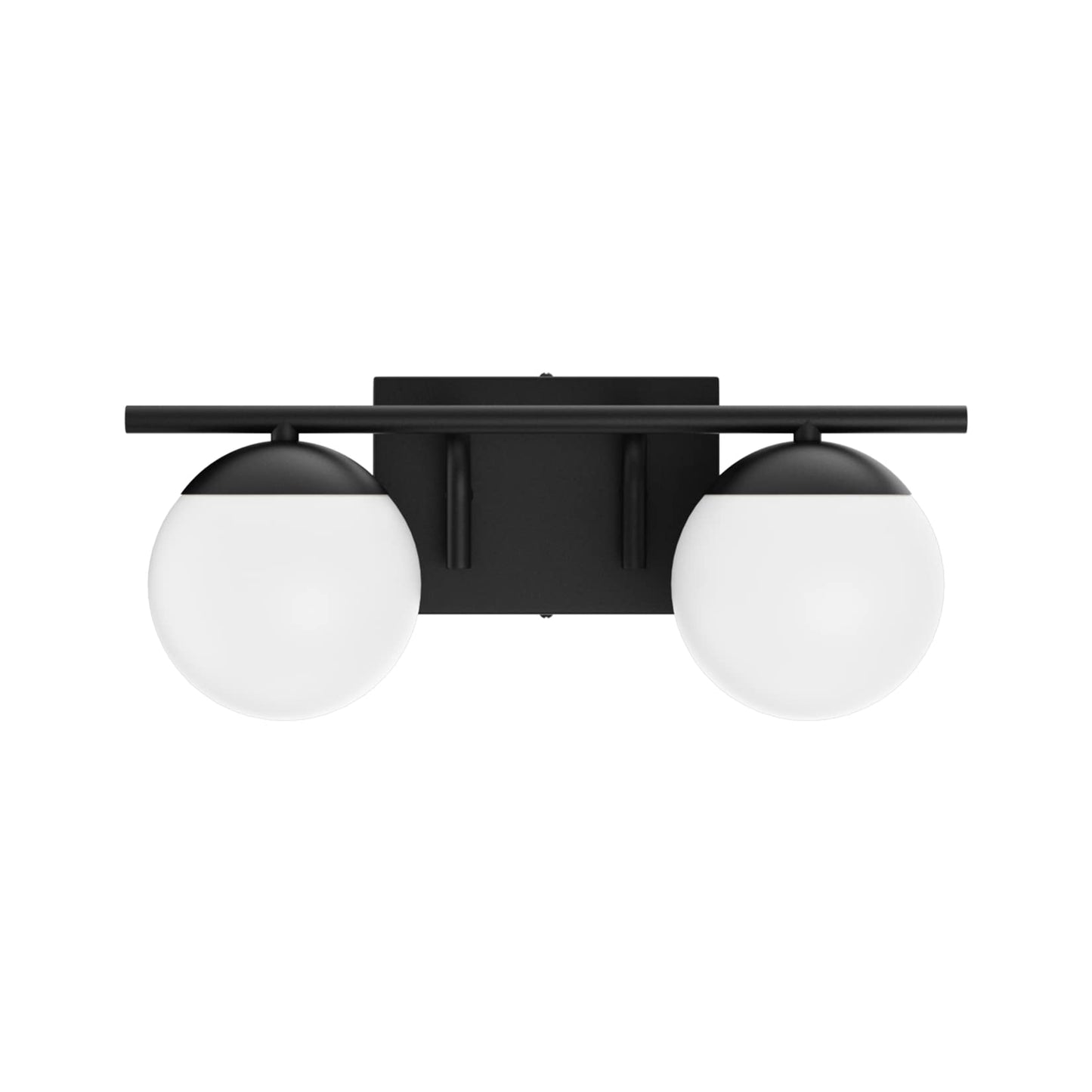 Ralbay 2-Light Bathroom Vanity Light Fixture - Black Mid Century Modern With Matte Black Milky Glass Globe, Model 1167