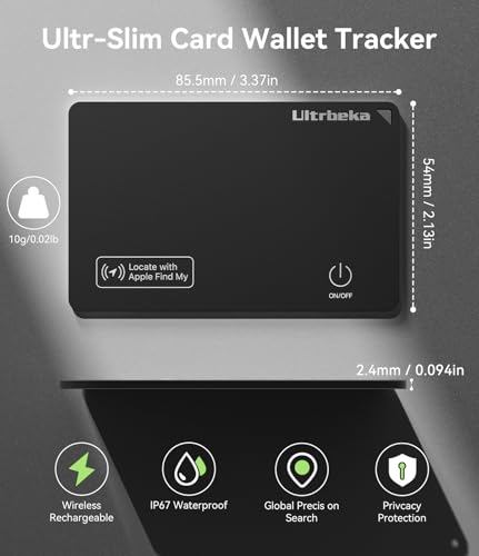Ultrbeka Ultra-Thin Wallet Tracker Card 0.094in IP68 Waterproof Bluetooth Tracker for Wallet, Passport, Work with Apple Fi...