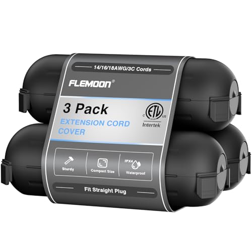 Flemoon [3 Pack] Outdoor Extension Cord Safety Cover with Waterproof Seal, Weatherproof Electrical Connection Box to Prote...