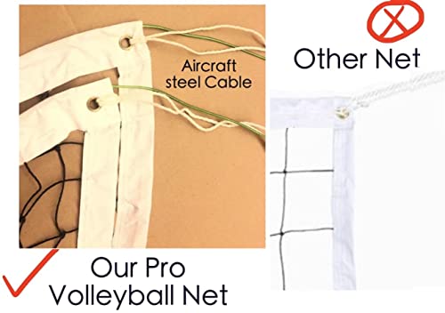 Professional Volleyball Net Outdoor with Aircraft Steel Cable, Heavy Duty VolleyballNet for Backyard, 32x3FT Portable Voll...