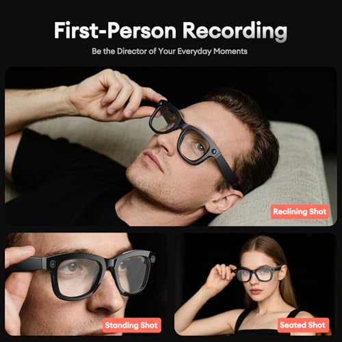 QxzPower 1080P HD AI Smart Camera Glasses, 8MP Camera Bluetooth 5.4 Recording Glasses, Dual Mic ENC Noise Reduction, Blue ...