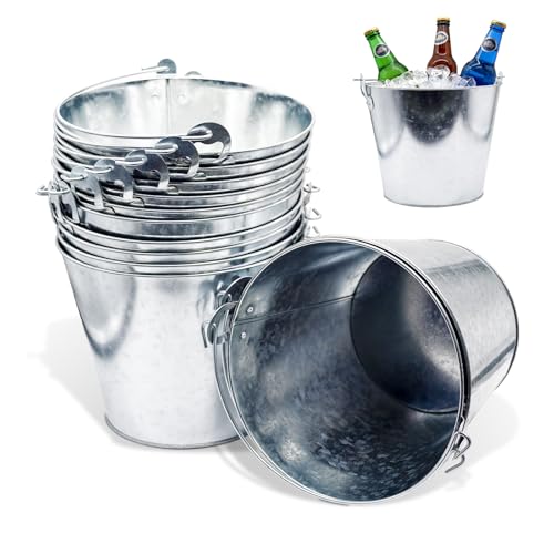 Amestar 12 Pack Metal Bucket, 5L, Silver - Galvanized Buckets with Handles for Ice Tub & Beverage Tub, Ice Buckets for Par...