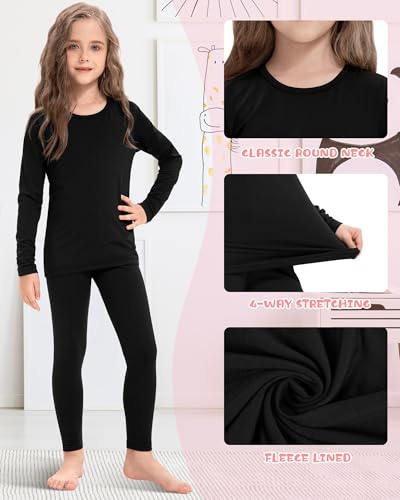 Silkfly 2 Pack Girls Thermal Underwear Set Fleece Lined Thermals Top and Bottom Base Layer for Girls Winter