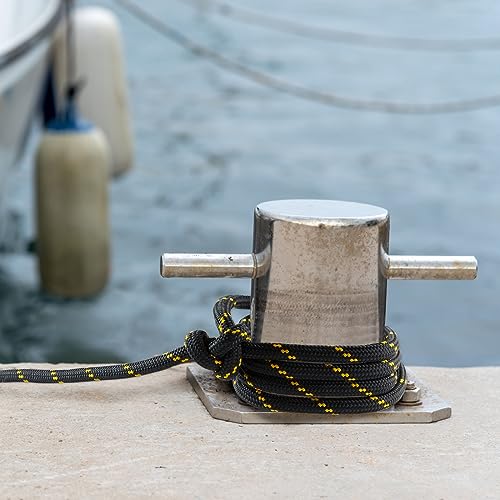 Built Industrial Diamond Braided Rope - 1/2 in x 100 ft, Black & Yellow - Polyester Heavy Duty Rope for Camping, Outdoor G...