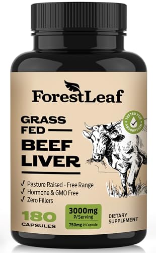 ForestLeaf Grass Fed Beef Liver Capsules, 3000mg Per Serving, Supports Immunity & Body Wellness, Cleansing, Digestion, Nat...