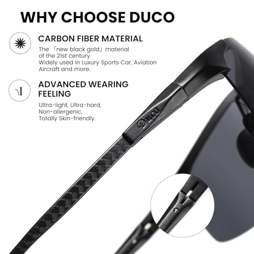 DUCO Mens Sunglasses Polarized Sports Fishing Running Driving Carbon Fiber Sunglasses for Men UV400 Protection DC8277