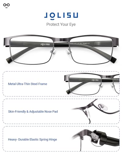JOLISU 5PCS Reading Glasses Men - Blue Light Blocking Computer Metal Thin Frame Readers For Mens/Women（2.00）