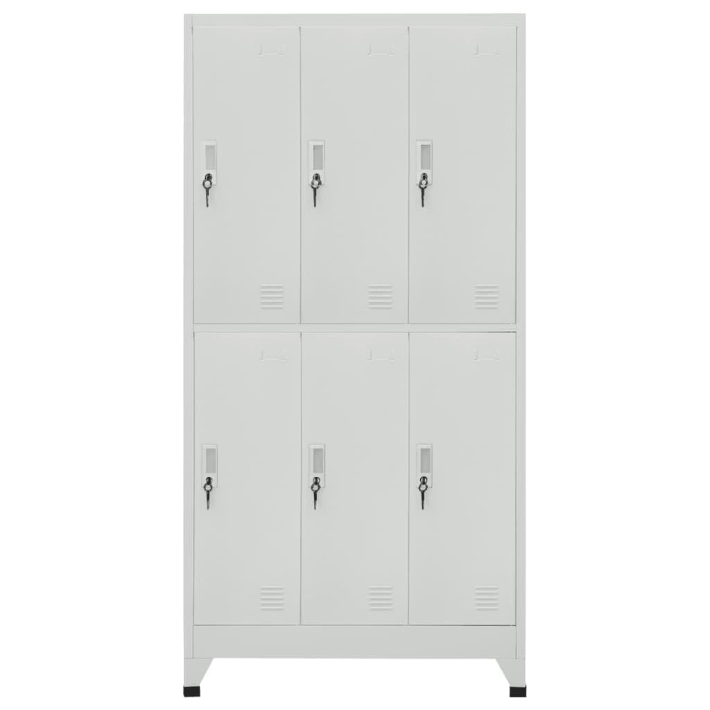 PUGYNBK Grey Steel Large Locker Cabinet with Six Lockable Compartments for Secure Storage, Durable Industrial Style Organizer for Office, Gym, or Home