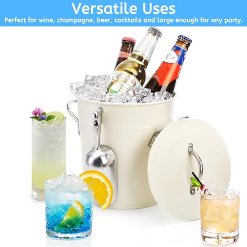 YOUEON 4L Ice Bucket with Scoop and Lid, Double Walled Insulated Wine Bucket Chiller with Carry Handles, Beverage Tub for ...