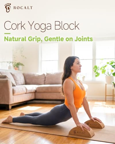 Rocalt 2 Pack Cork Yoga Blocks, Half Moon Yoga Block & Calf Stretching, Cork Foot Stretcher for Plantar Fasciitis Relief, ...