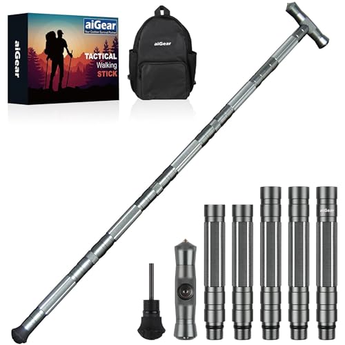 aiGear G2 Tactical Stick Hiking Walking Staff - Trekking Poles Outdoor Adjustable Hiking Stick for Camping Hiking 5 Tubes ...