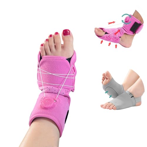 LUCKIEST MAP Night Foot Stretching Strap&Daily Arch Support Insoles Set For Plantar Fasciitis Foot Drop Pink