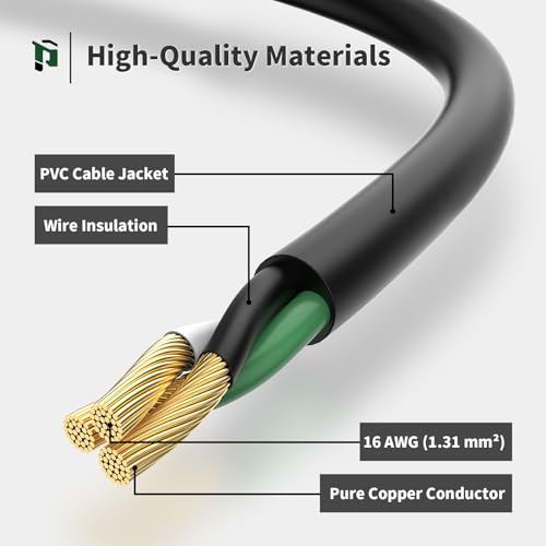 PLUGTUL Outdoor Extension Cord 25 FT Waterproof, 16/3 Gauge Black Heavy Duty 3 Prong Extension Cord, 13A 1625W SJTW, ETL L...