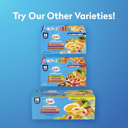 Dole Diced Peaches, Mandarin Oranges, and Cherry Mixed Fruit with No Sugar Added Variety Pack - Dole Fruit Bowls Snacks - ...
