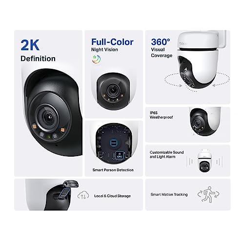Tapo 2K Outdoor Wired Pan/Tilt Security Wi-Fi Camera, 360° View, Motion Tracking, Works w/Alexa & Google Home, Color Night...
