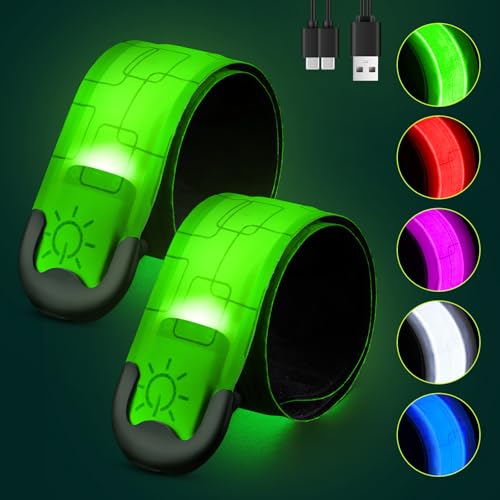 Fitense Rechargeable LED Armband 2-Pack, High Visibility Running Gear for Night Safety, 5 Colors & 3 Modes Light Up Wristb...