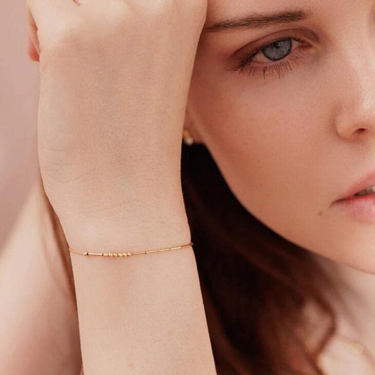JoycuFF Inspirational Morse Code Bracelets Strong Courage Birthday Mother 's Day Gifts for Best Friend Mom Sister Daughter Gold