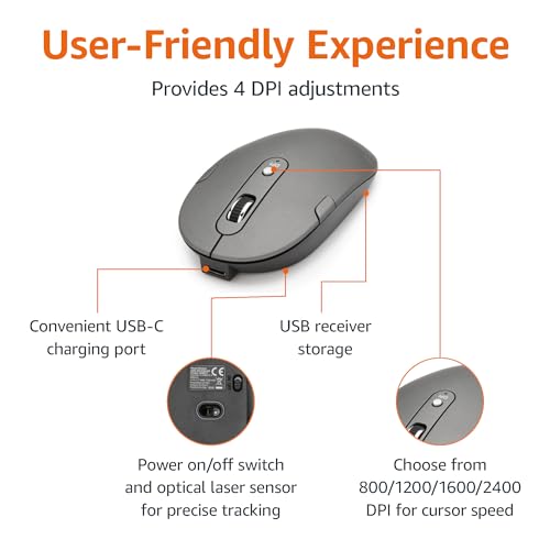 Amazon Basics Ultra Premium Wireless Keyboard and Mouse Combo - Rechargeable, Ultra Slim Design, Quiet, Full Size, Number ...