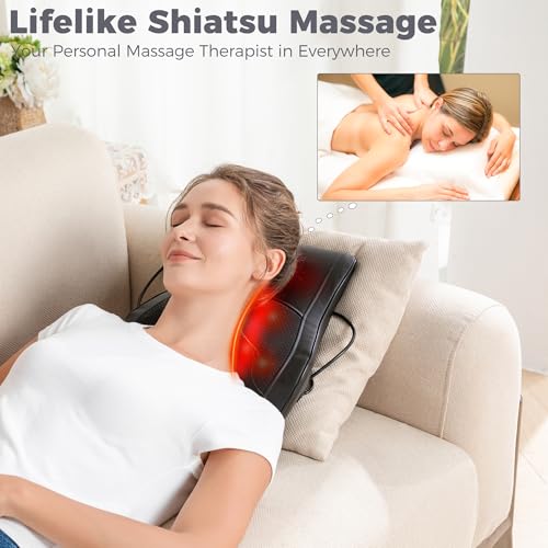 Neck and Back Massager for Pain Relief Deep Tissue with Heat, Shiatsu Shoulder Massager with Bi-Directional Rotating Head ...