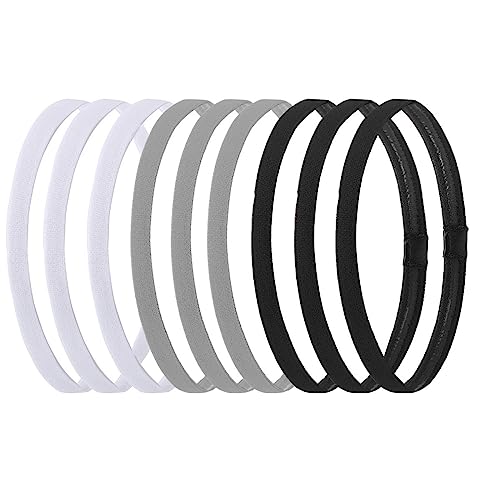 Hexchasty 9pcs Elastic Thin Headbands, Stretchy Skinny Sports Athletic Hair Bands for Women Men Girls Boys Teen - Black, W...
