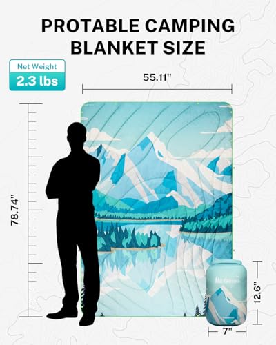 Gonex Camping Blanket with Aero-Warmth Tech Layer, Puffy Printed Packable Blanket Ultralight & Warm Wearable Water-Resista...