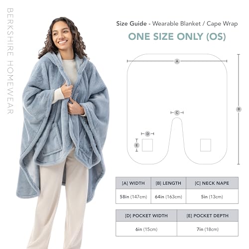 Berkshire Faux Fur Wearable Blanket, Cozy Reversible Loftmink Fleece Shawl with Hood & Side Pockets