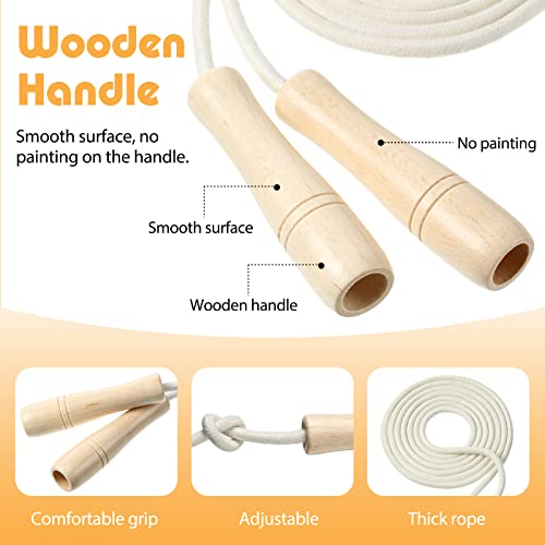 Hungdao 4 Pcs Jump Ropes for Kids with Wooden Handle Cotton Braided Adjustable Skipping Rope for Exercise Fitness Jumping ...